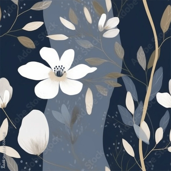 Fototapeta Aqua Terra Brown French Grey Abstract Wild Flower Elegant Leaf Watercolor Scandinavian Design Seamless Pattern Wallpaper Curtain Bedding Upholstery White Background Vector