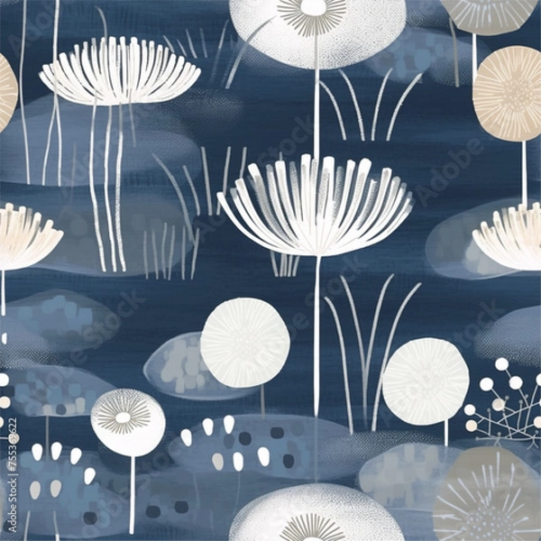 Fototapeta Aqua Terra Brown French Grey Abstract Wild Flower Elegant Leaf Watercolor Scandinavian Design Seamless Pattern Wallpaper Curtain Bedding Upholstery White Background Vector