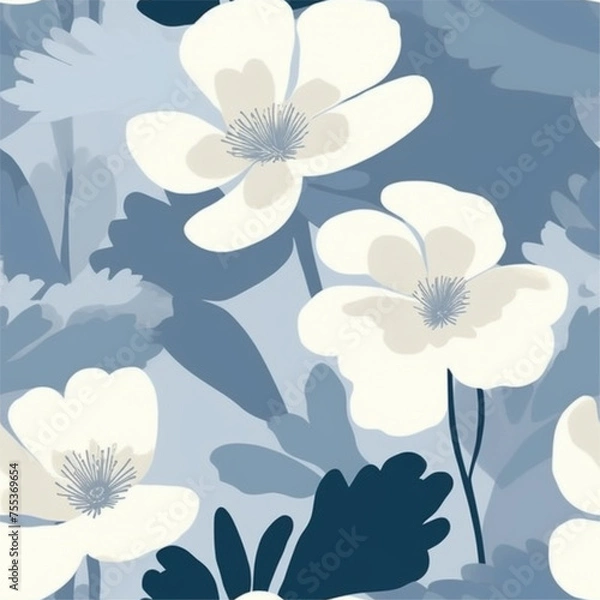 Fototapeta Aqua Terra Brown French Grey Abstract Wild Flower Elegant Leaf Watercolor Scandinavian Design Seamless Pattern Wallpaper Curtain Bedding Upholstery White Background Vector