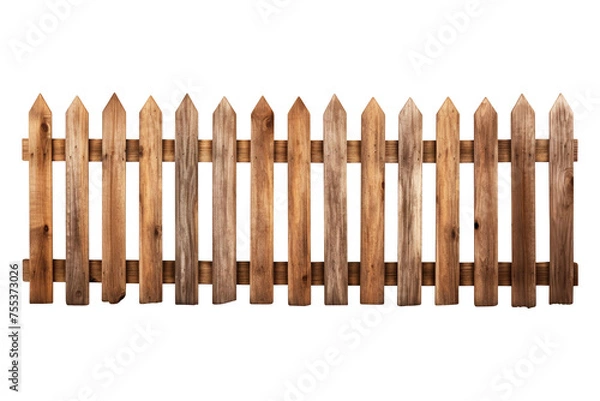 Fototapeta Wooden fence isolated on transparent background Remove png, Clipping Path, pen tool
