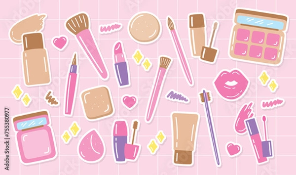 Obraz cute hand drawn beauty and cosmetic graphic element vector set