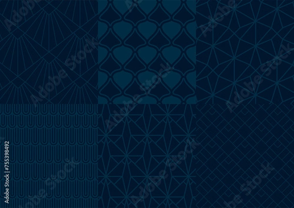 Obraz vector set of blue geometric patterns, set of linear patterns, fondo retro patrones 1