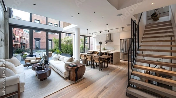 Fototapeta Spacious Modern New York Townhouse with Bright Natural Light and Sleek Architectural Design