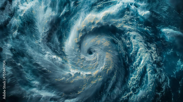 Fototapeta Eye of the hurricane viewed from space, weather forecast aerial satellite view of a storm, typhoon, cyclone, climate disaster