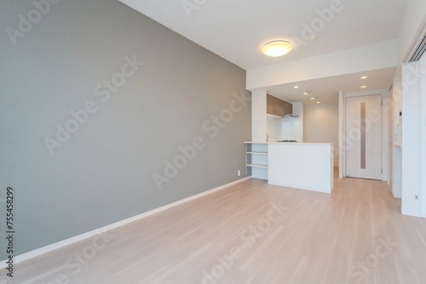 Obraz アクセントクロスのあるリビング（グレー）