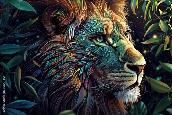 Obraz Lion Colorful Animal Tropical Wildlife Generative AI
