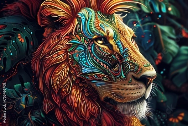 Obraz Lion Colorful Animal Tropical Wildlife Generative AI