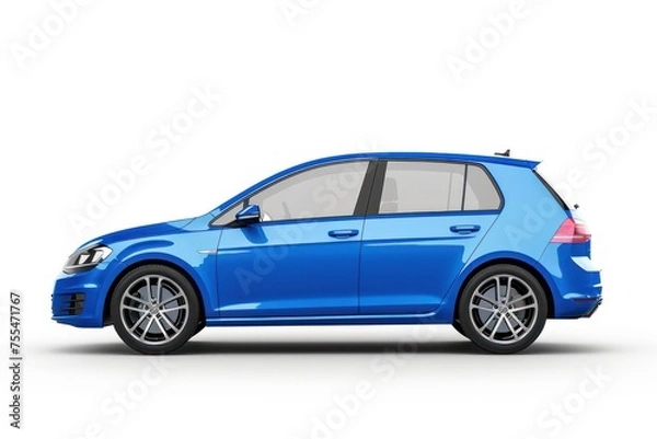 Fototapeta A blue car with a white background. The car is blue and has a shiny finish
