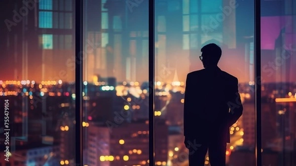 Fototapeta silhouette of a person in front of a building