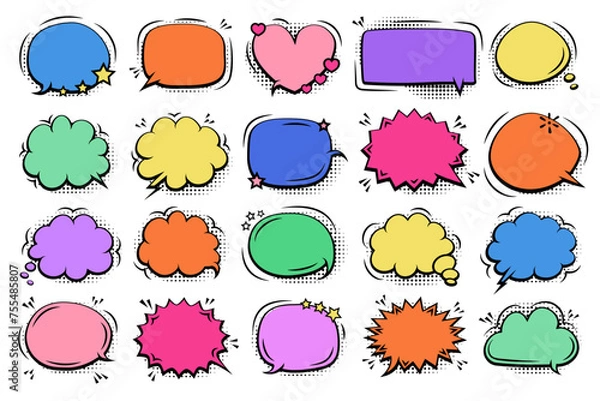 Fototapeta Comic Speech Bubble set on dot background color style Illustration vector 10 eps
