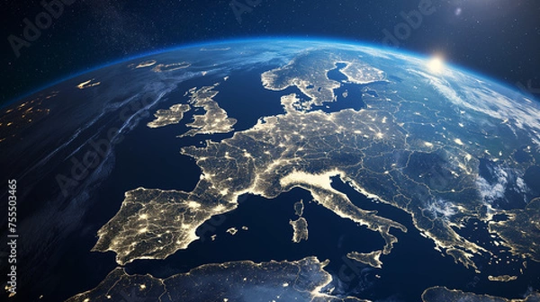Fototapeta A view from space on Europe continent, planet Earth from satellite view
