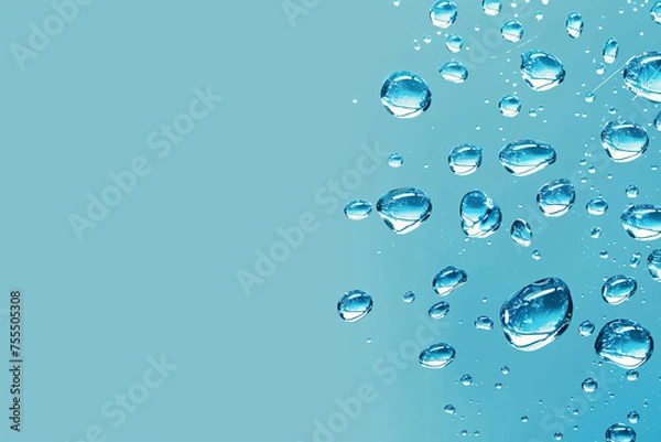 Fototapeta Blue background with water bubbles rising