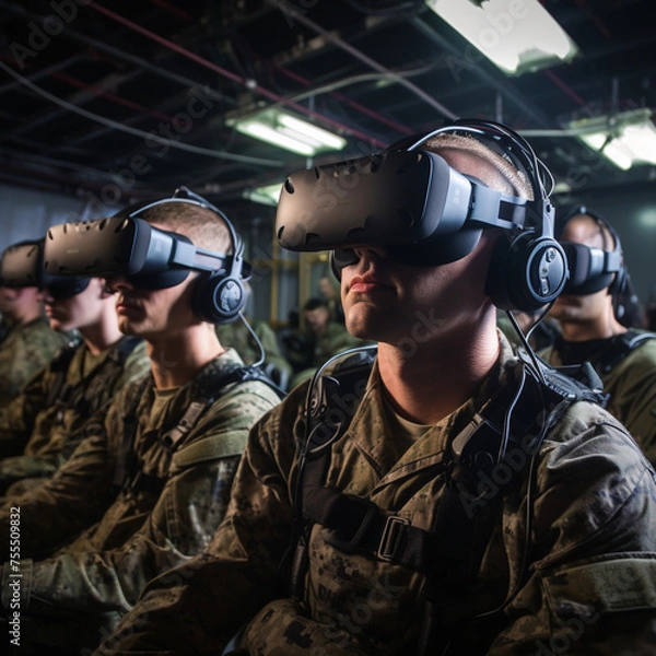 Fototapeta Soldiers with VR glasses.
