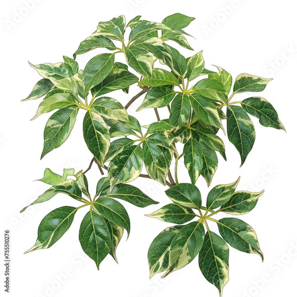 Fototapeta Fatsia japonica Spiders Web Japanese Aralia on White Background - Striped Green Transparent Cut Out Style
