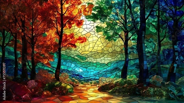 Obraz Forest stained glass window