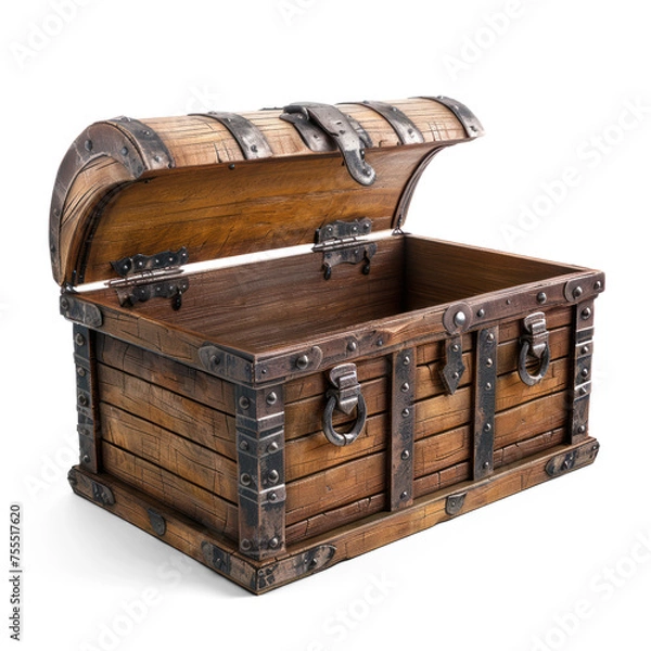 Fototapeta Open Pirate Treasure Chest cutout PNG. wooden antique box isolated on transparent background.