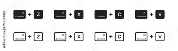 Obraz Hot keys icon set. Command z, Command x, Command c, Command v. Vector EPS 10