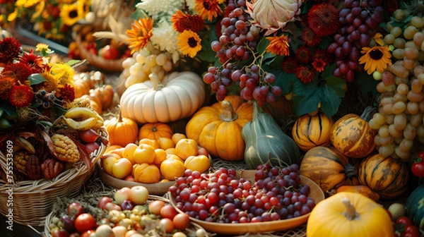 Obraz harvest feast with various crops on display background