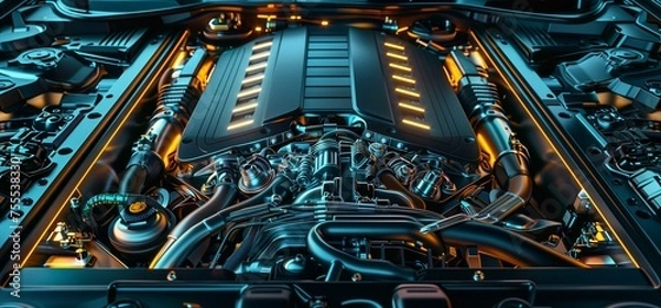 Fototapeta Closeup photo of a clean motor block