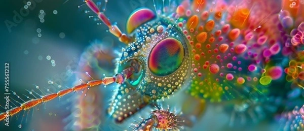 Fototapeta Vibrant Iridescent Beetle in Coral Reef Environment with Soft Focus and Ethereal Glow