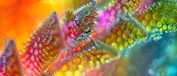 Fototapeta Vibrant Rainbow Bubbles on Water Droplets Surface - Abstract Intricacy and Playful Colors
