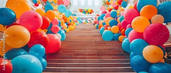 Obraz Staircase Decorated with Balloons for Celebratory Events