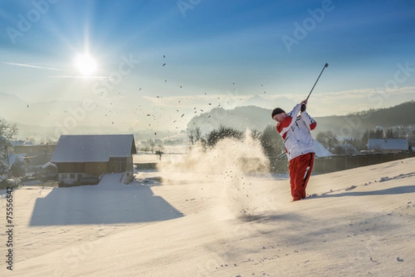 Obraz Golf im Schnee mit Sonne
