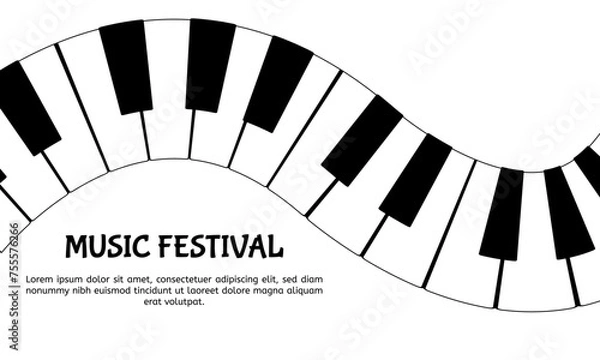 Fototapeta Piano music keys. Musical scale isolated. Curvy piano musical instrument keyboard. Horizontal composition. Music festival banner template. Copy space.