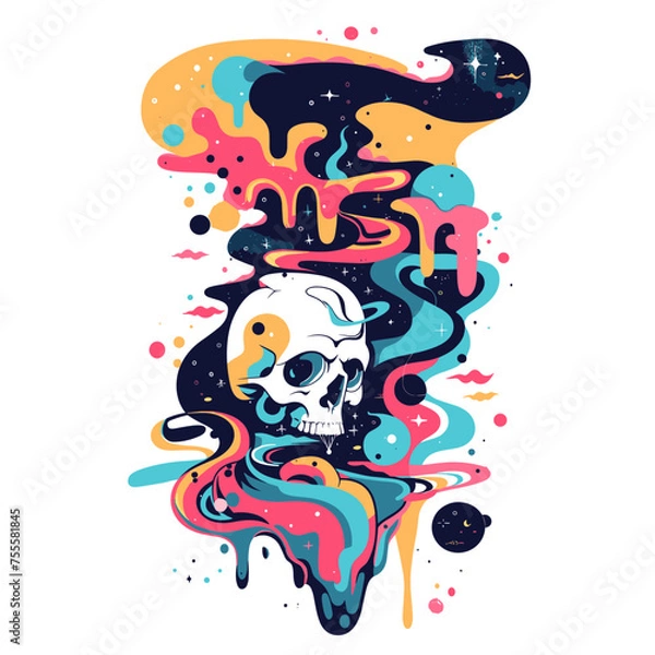 Obraz Grunge skull and colorful paint splashes. Vector illustration.