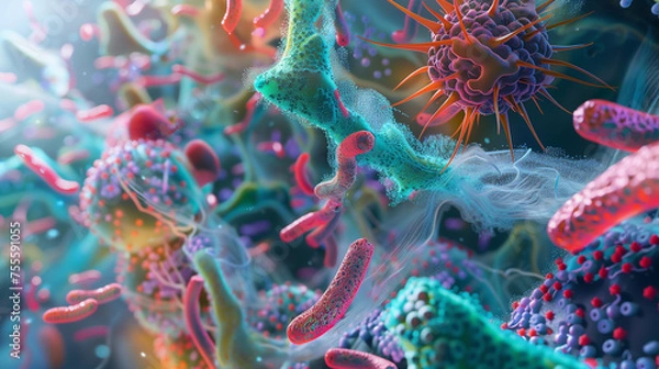 Fototapeta An intricately designed 3D model of the active exchanges occurring between micronutrients and healthy bacteria