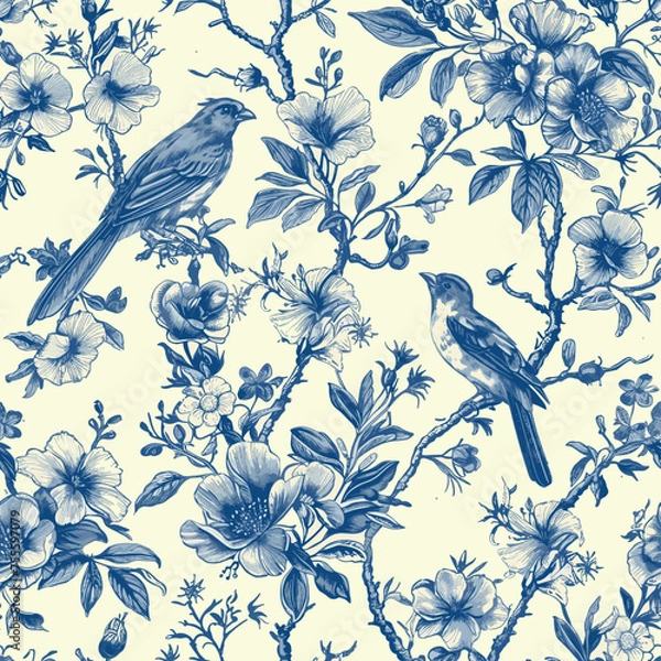 Fototapeta Toile De Jouy Vintage Floral Seamless Pattern Elegant Vector Graphics 13