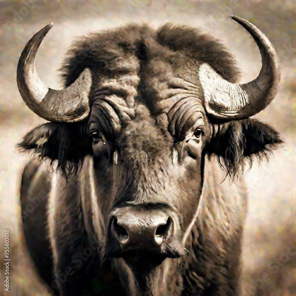 Fototapeta Buffalo Bull in Sepia