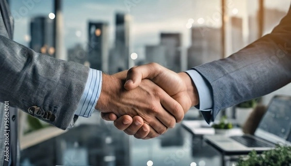 Fototapeta Handshake - Business Deal - Office Workers offering Handshake to Seal a Contract or Business Deal - Meeting new Coworkers