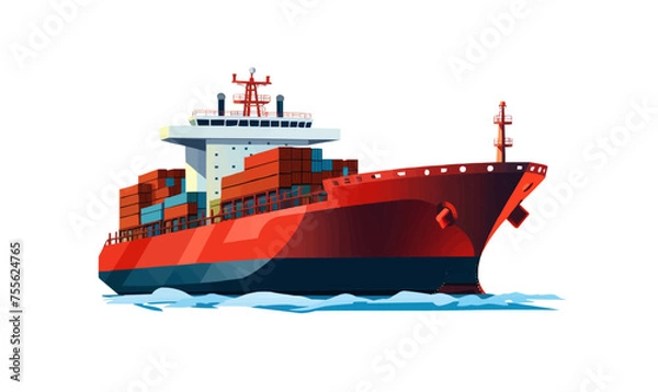 Fototapeta Cargo ship isolated vector style on isolated background illustration