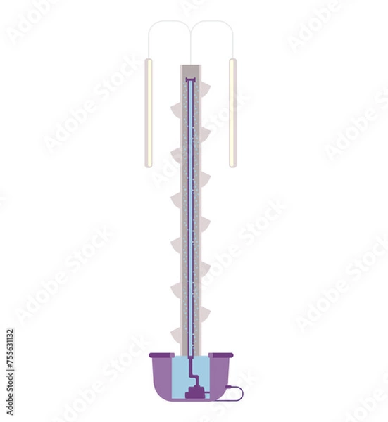 Fototapeta Aeroponic tower system inside flat vector illustration isolated on white.