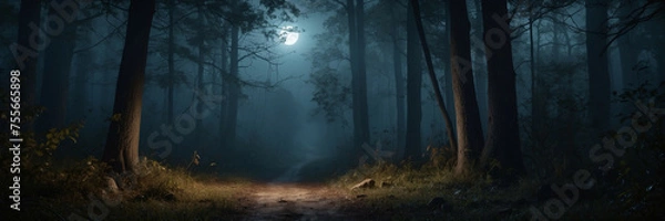Fototapeta Moonlit Path Through Dark Forest