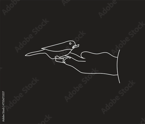 Fototapeta Continuous one line drawing a bird in hand line art