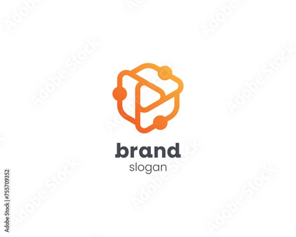 Obraz Simple connection hexagon with play media logo