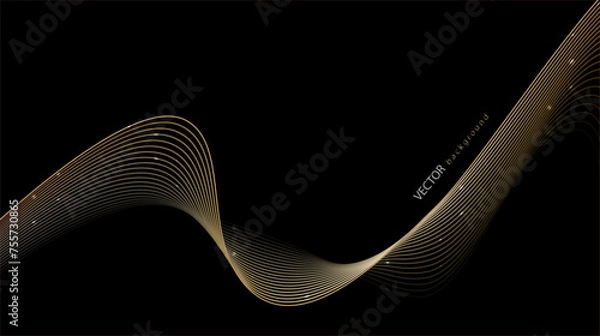 Fototapeta Modern gold 3D background, Wavy gold background with sparkles of light. Spatial wavy 3D pattern