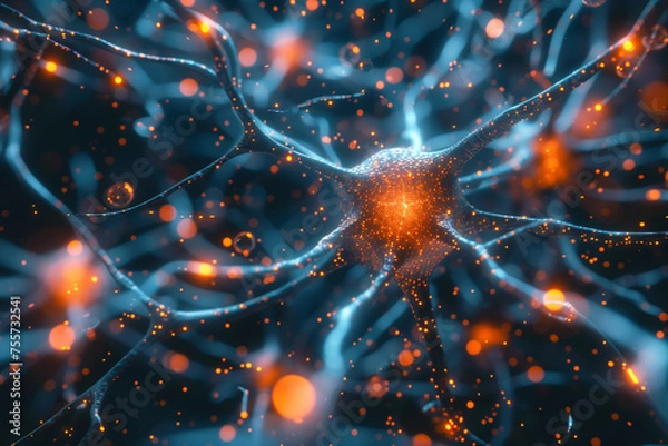 Fototapeta Active Nerve Cells Close-Up of Human Brain Stimulation and Neuronal Activity