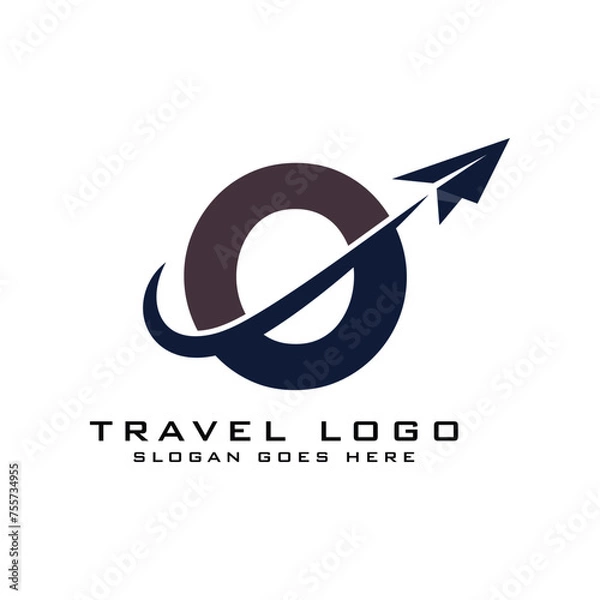 Fototapeta Letter O Travel Logo icon Design with plane graphic element for travel agency logo design