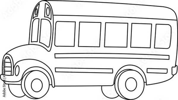 Fototapeta Outlined school bus, Vector line art illustration coloring page.