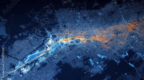 Obraz City map illustration, location and technology concept