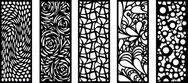 Fototapeta Decorative wall panels set, pattern with abstract flowers