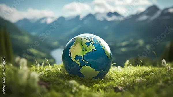 Obraz Concept image of earth on green background