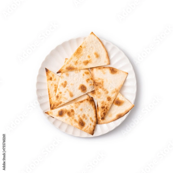Fototapeta Pita bread sliced into triangles isolated on white background, top view