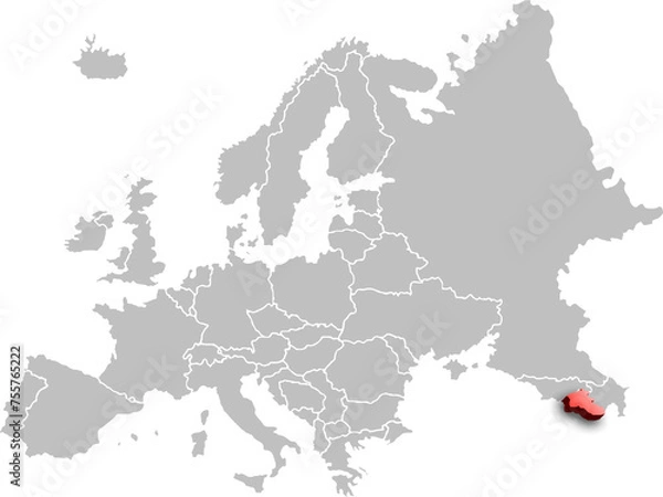 Obraz map of ARMENIA with the countries of EUROPE 3d isometric