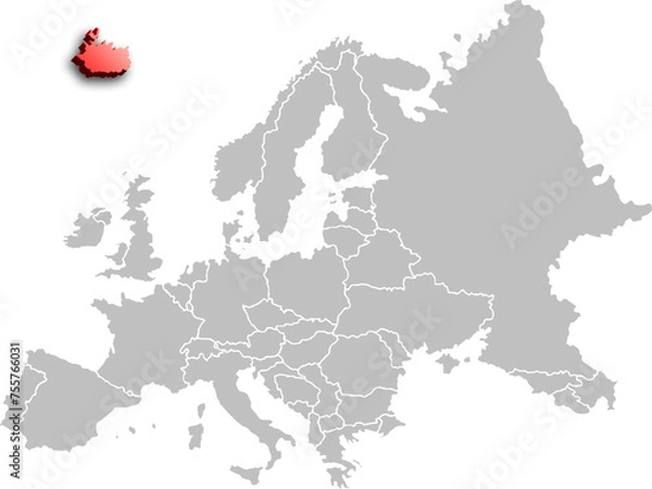 Fototapeta map of Iceland with the countries of EUROPE 3d isometric