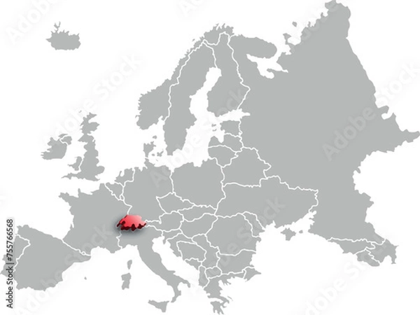 Fototapeta map of SWISS with the countries of EUROPE 3d isometric