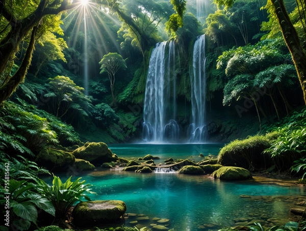 Fototapeta Cachoeira, Floresta com Lago